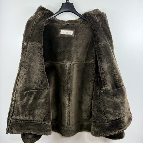 Vintage Jones New York Sport Brown Suede Faux Fur Coat Large Hooded Penny Lane - Picture 5 of 15